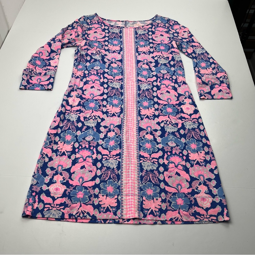 Lilly Pulitzer Marlowe Iris Blue Pink Floral Dress Pima Cotton Womens Size Small